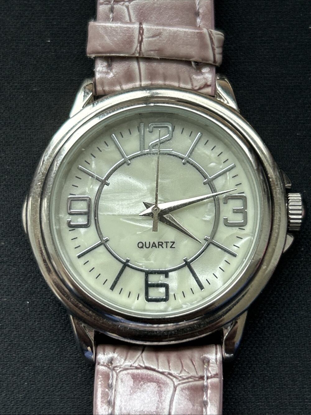 Silver Tone Pearlized Dial Purple Band Women’s Quartz Watch